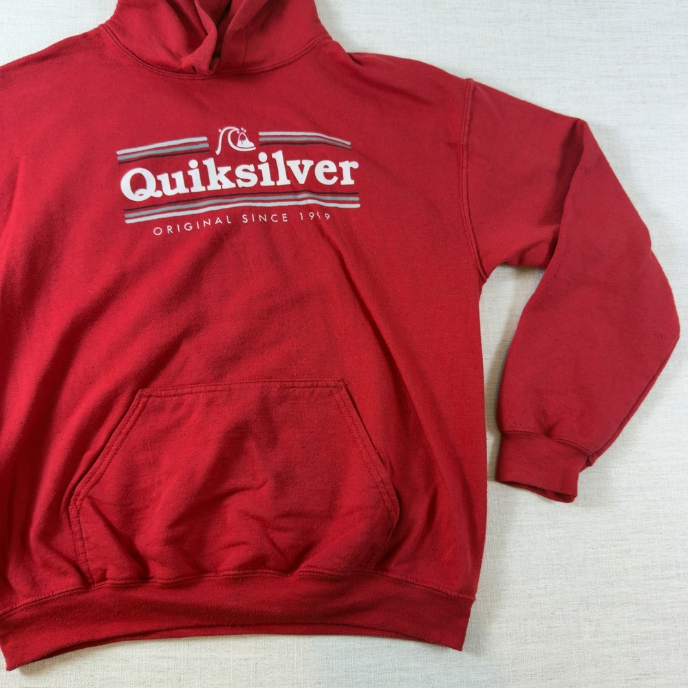 Quiksilver Hoodie Mens Red Original Since 1969 Logo Surf Skate Pullover